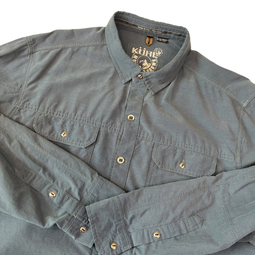 Kuhl Button Down Mens XL Blue Micro-Stripe Long Sleeve 5-Panel Utility Shirt